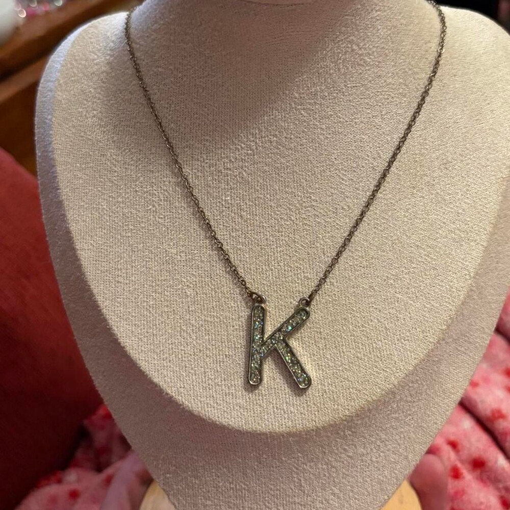 Silver K initial necklace with small diamonds #initial #diamonds